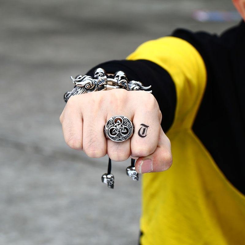 Triquetra And Valknut Ring - Wyvern's Hoard