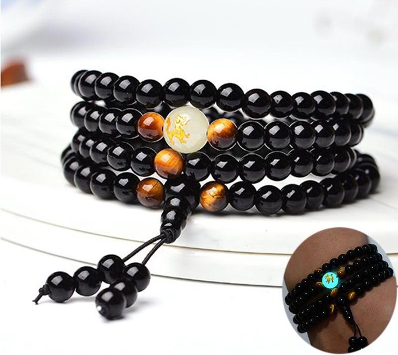 Glow In The Dark Dragon And Tiger's Eye Meditation Beads