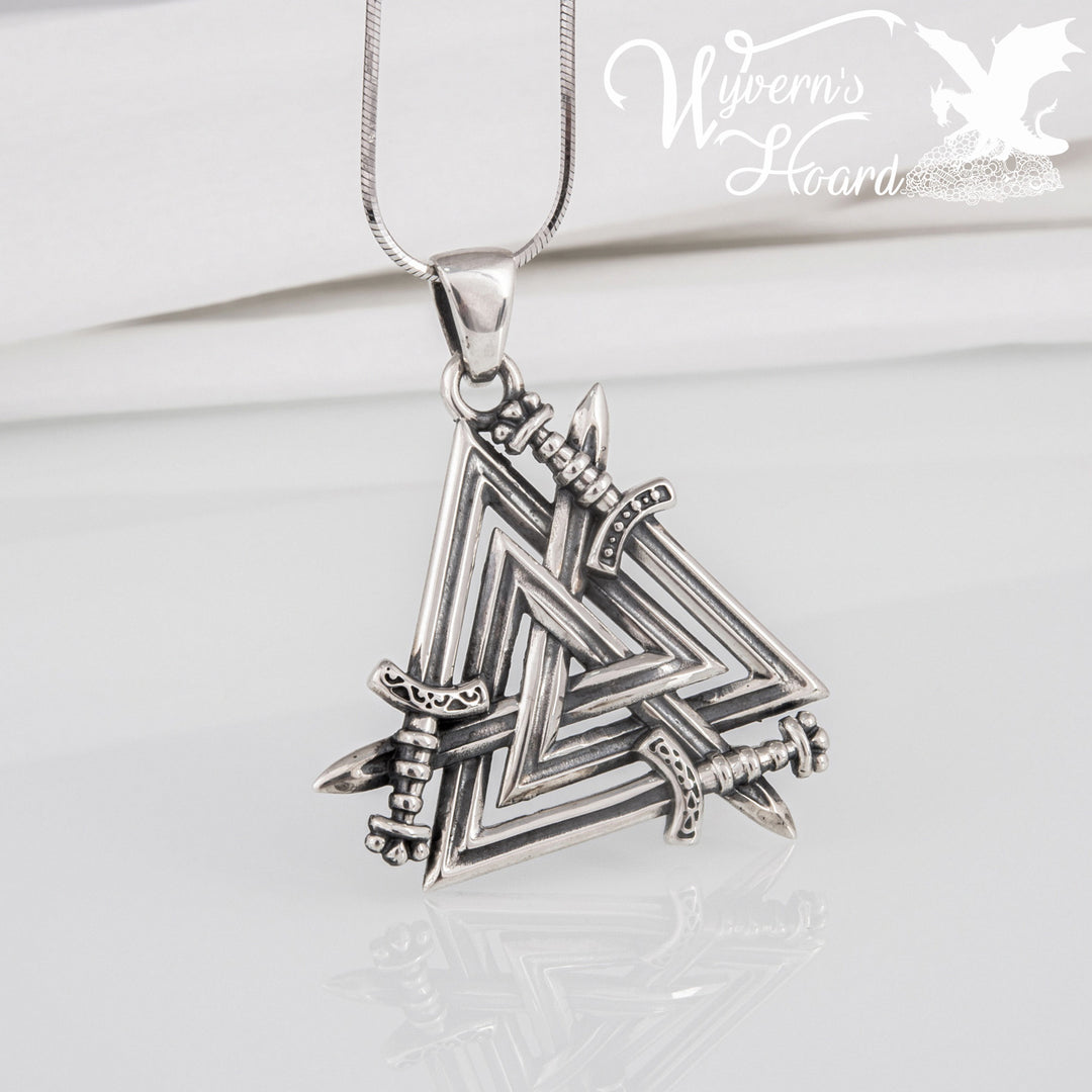 Tri-Swords Valknut Necklace