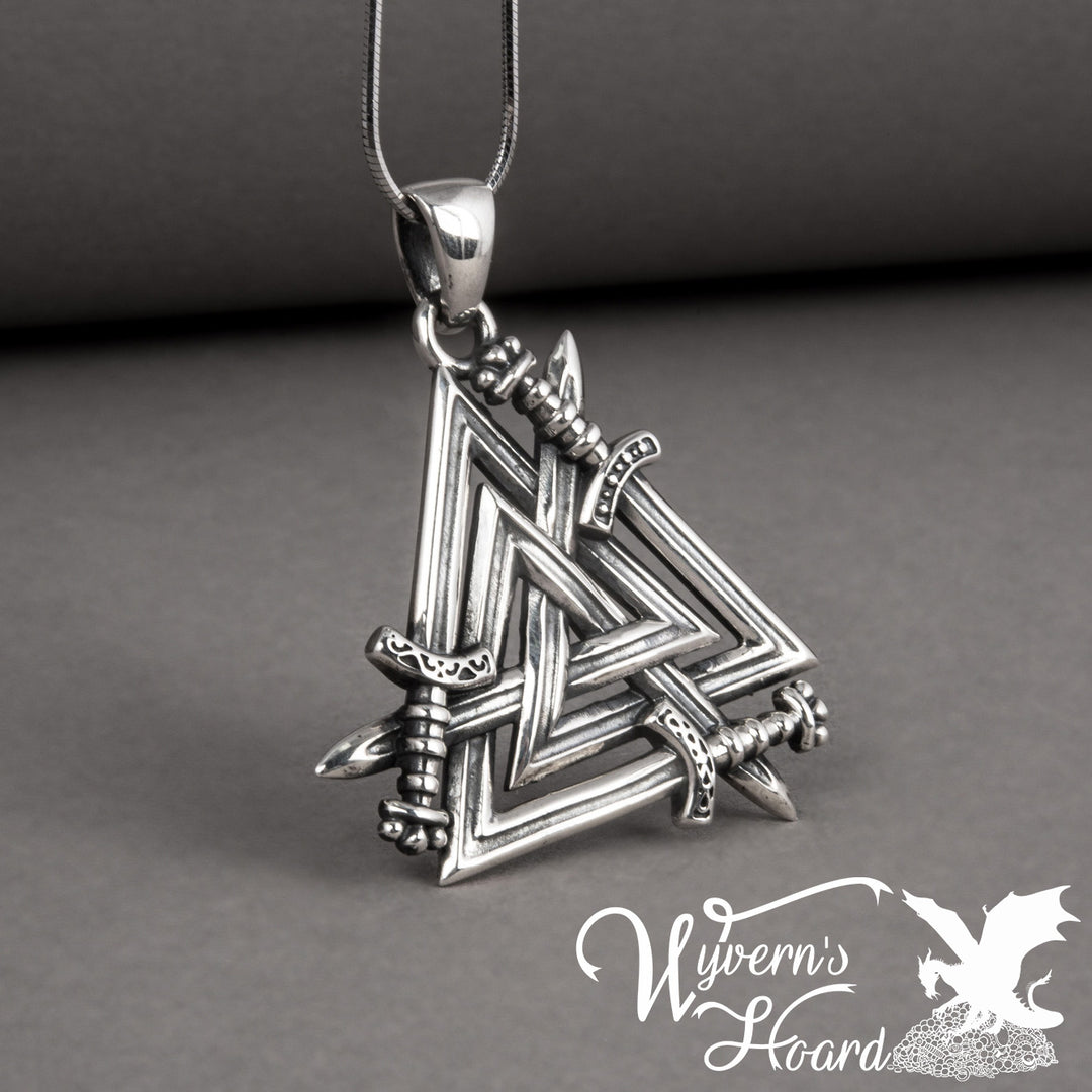 Tri-Swords Valknut Necklace