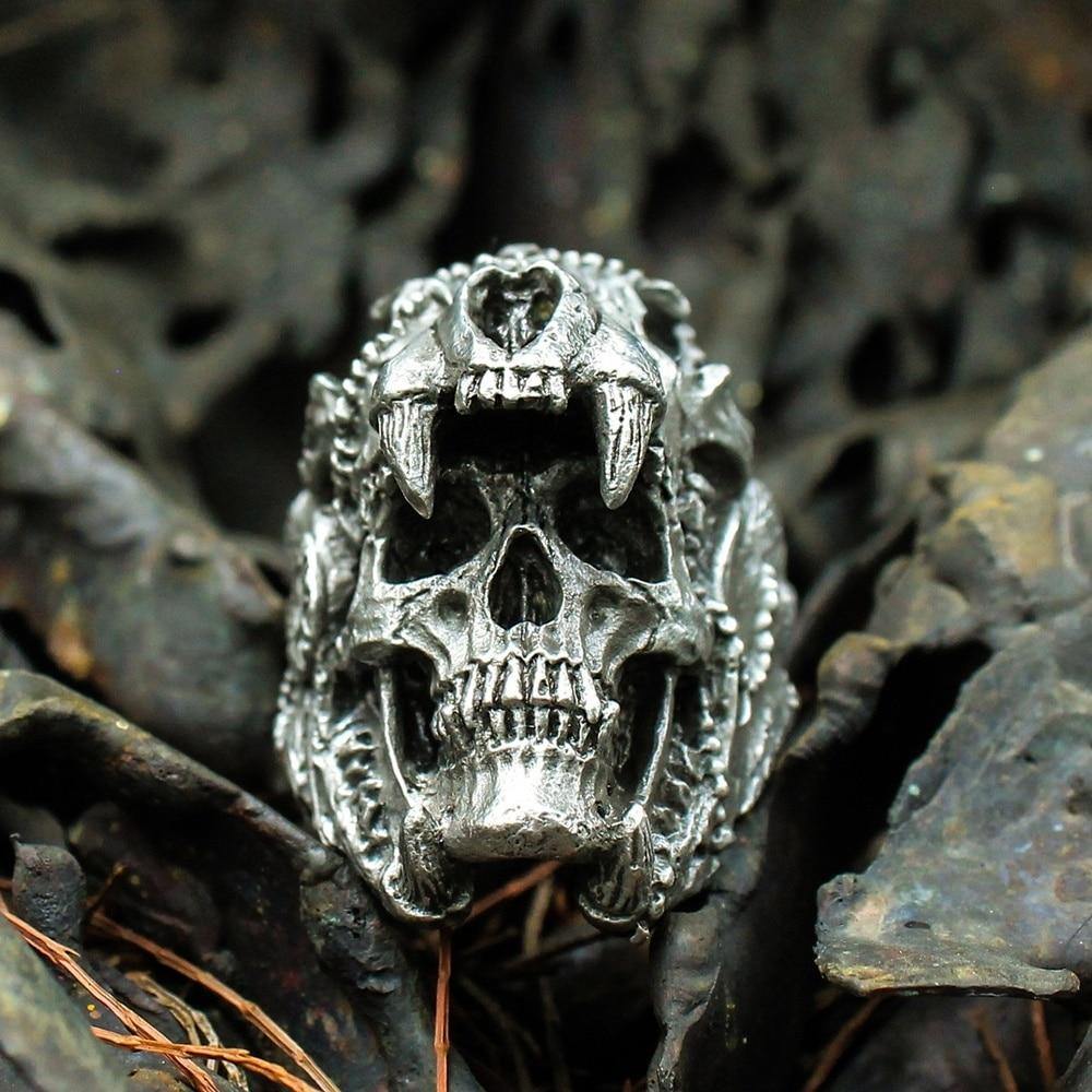 Aztec Jaguar Warrior Skull Ring - Wyvern's Hoard