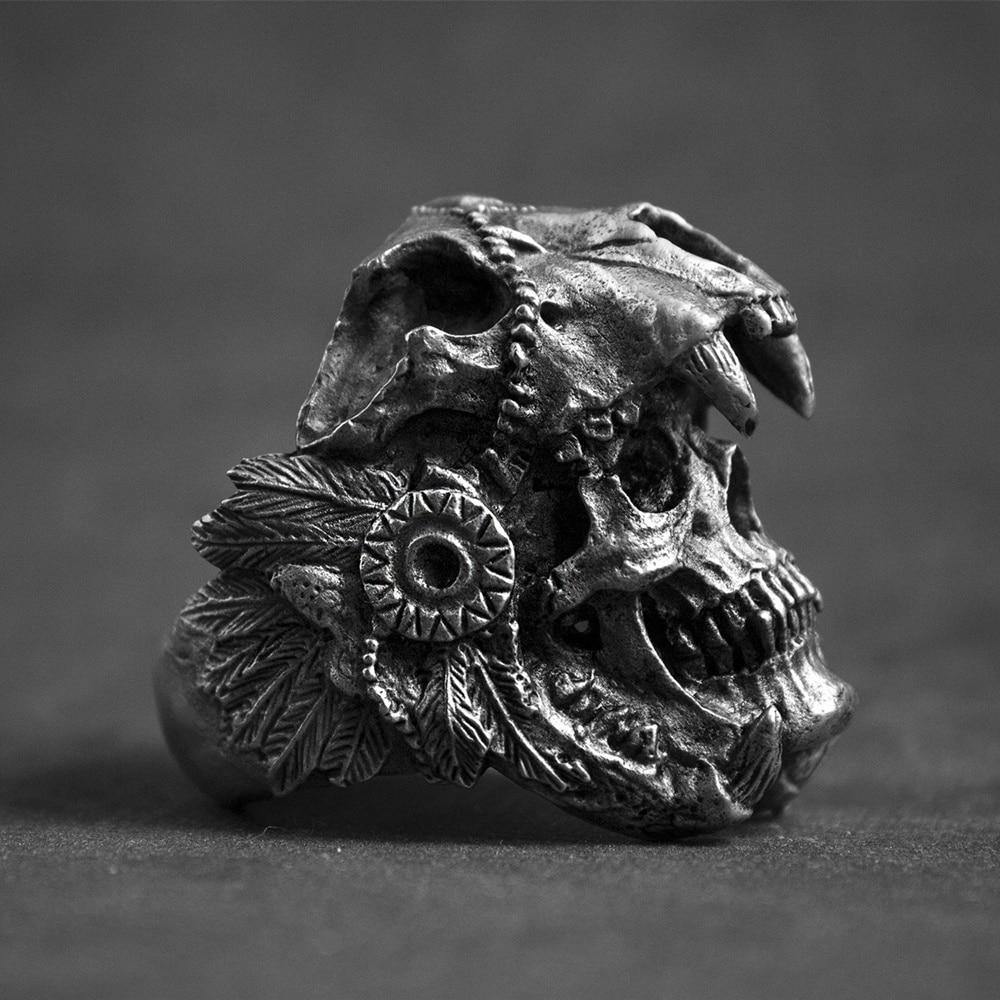Aztec Jaguar Warrior Skull Ring - Wyvern's Hoard