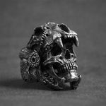 Aztec Jaguar Warrior Skull Ring - Wyvern's Hoard