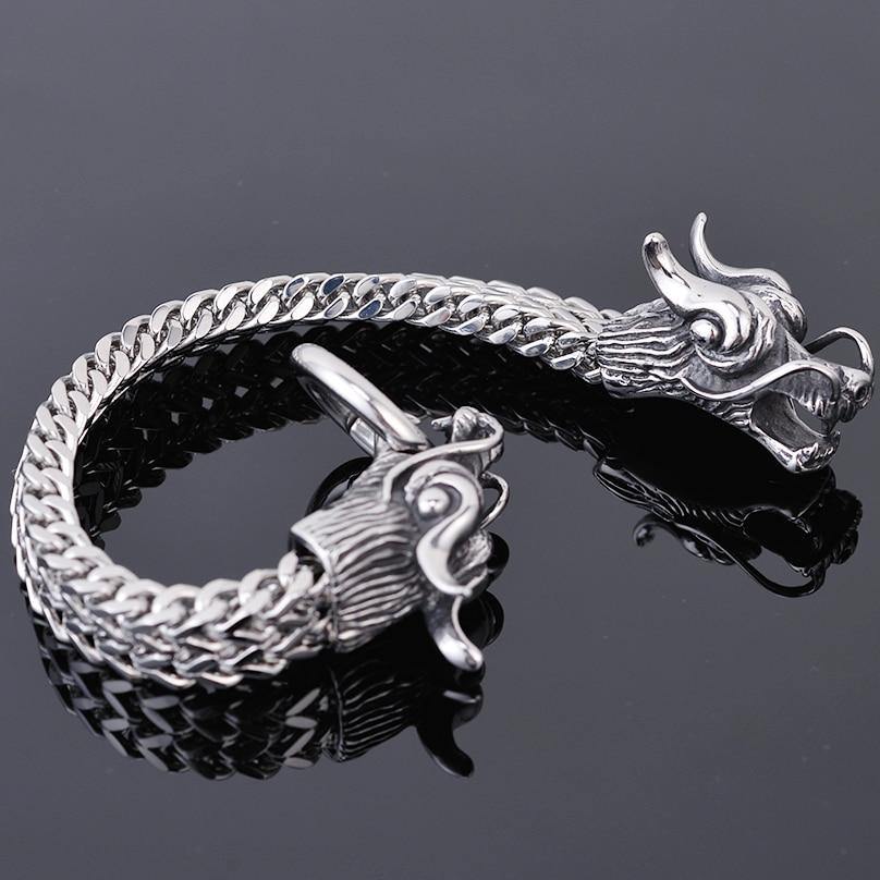 Double Dragon Heads Stainless Steel Bracelet - Wyvern's Hoard
