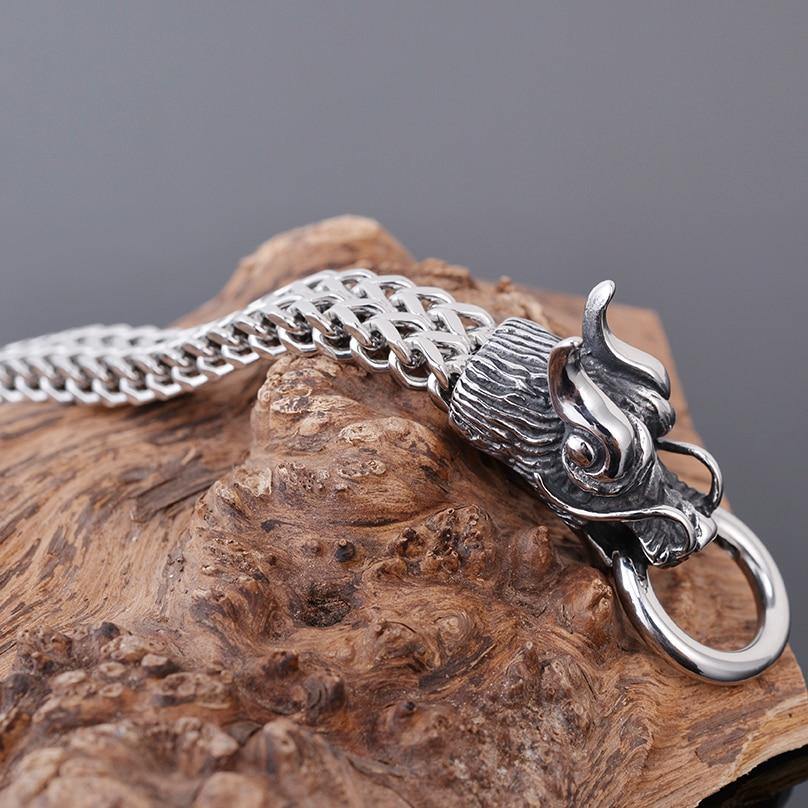 Double Dragon Heads Stainless Steel Bracelet - Wyvern's Hoard