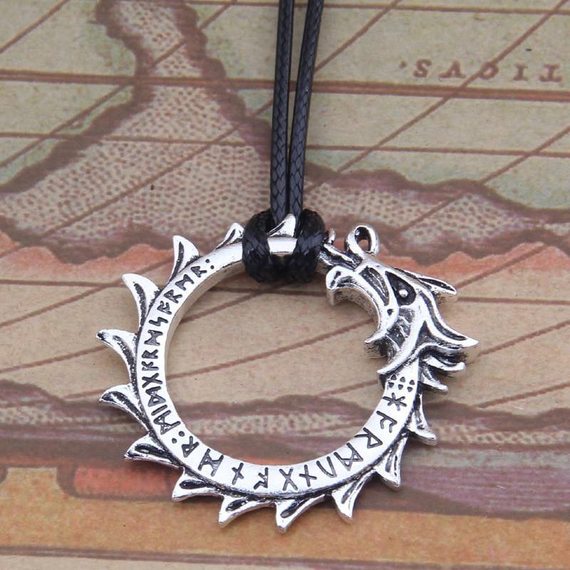 Jormungandr Elder Furthark Runes Amulet Necklace - Wyvern's Hoard