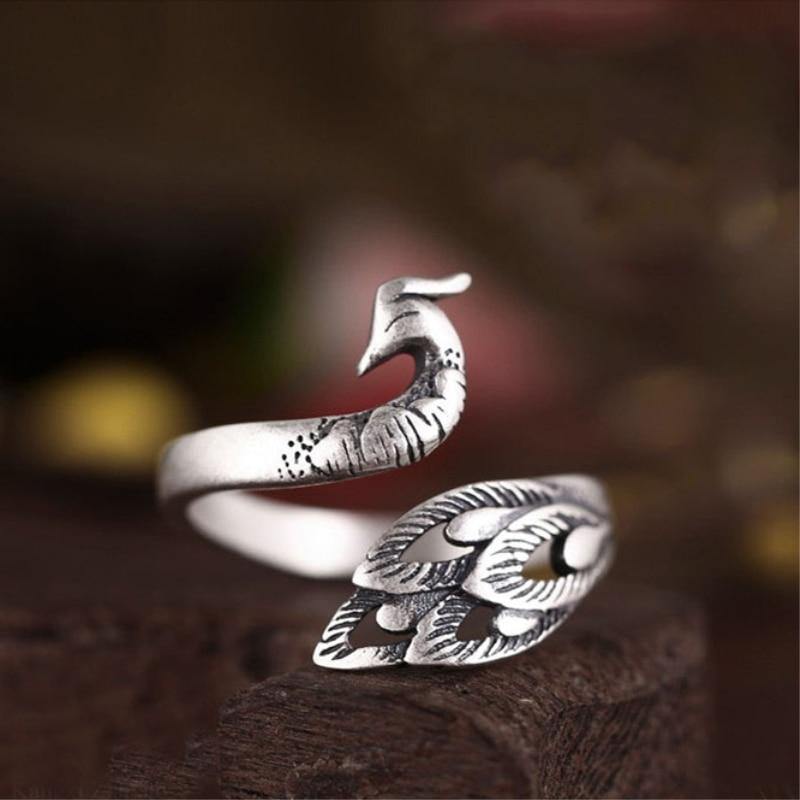 Jubilant Silver Peacock Ring - Wyvern's Hoard
