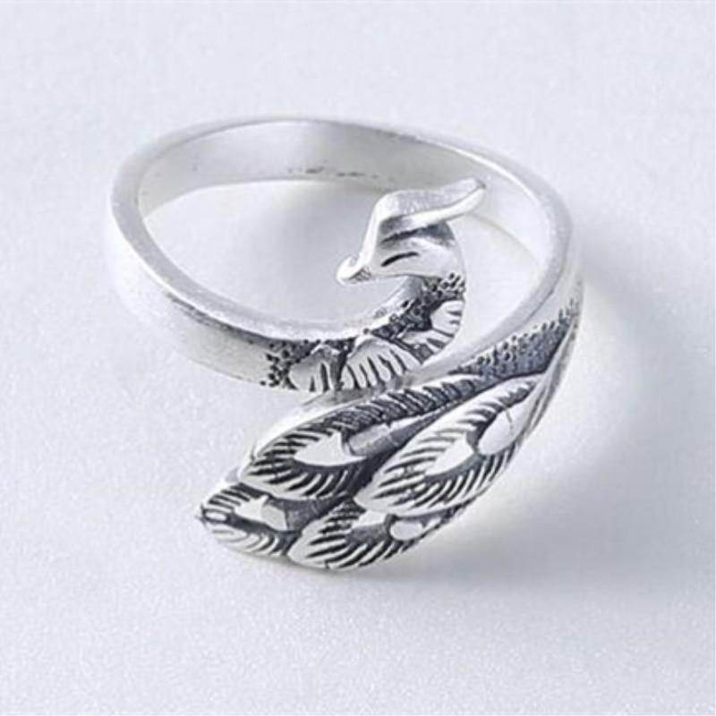 Jubilant Silver Peacock Ring - Wyvern's Hoard