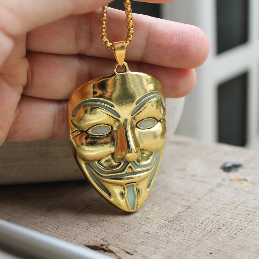 Glow in the Dark Guy Fawkes Mask Necklace
