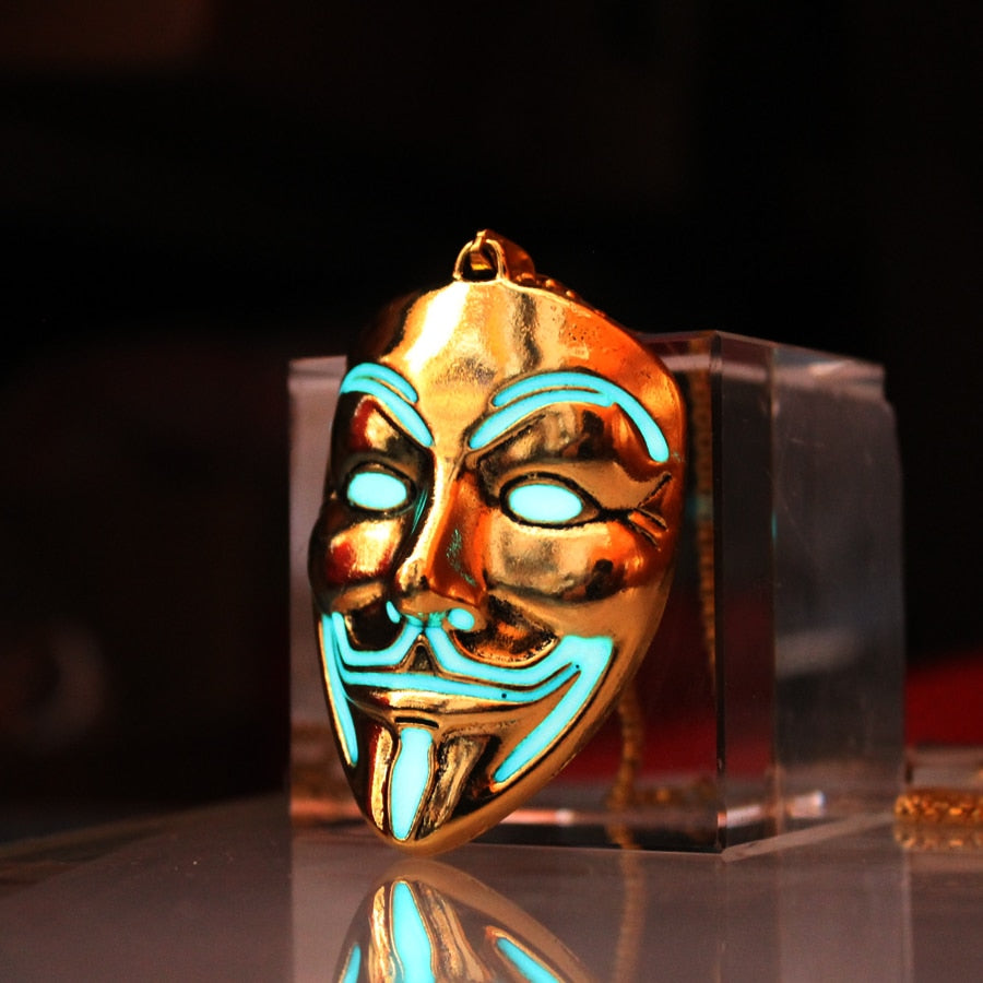 Glow in the Dark Guy Fawkes Mask Necklace