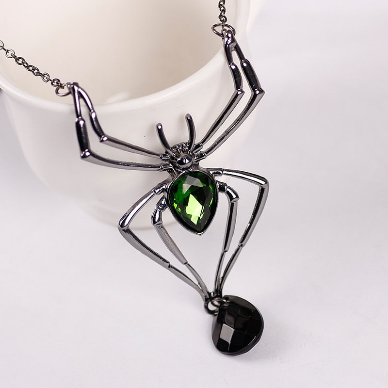 Bejeweled Black Spider Necklace