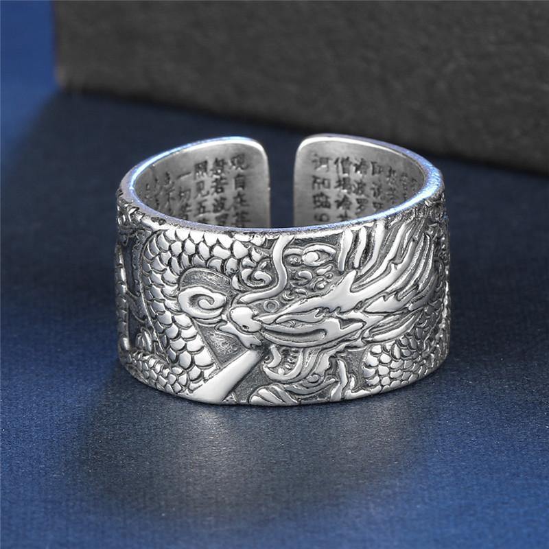 True Dragon Sutra Adjustable Sterling Silver Ring - Wyvern's Hoard