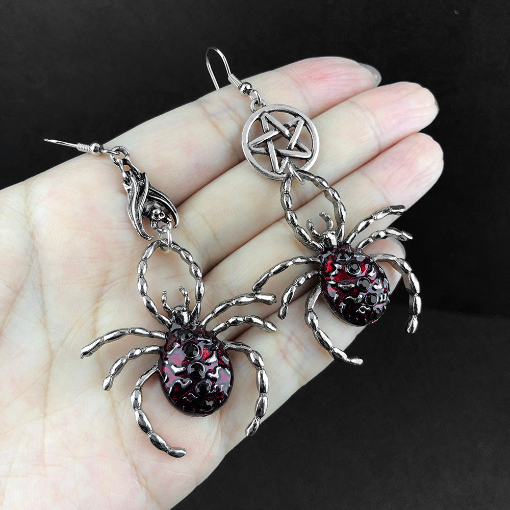 Pentagram Bat & Spiders Earrings