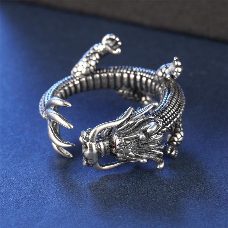 Coiled Dragon Sterling Silver Ring - Wyvern's Hoard