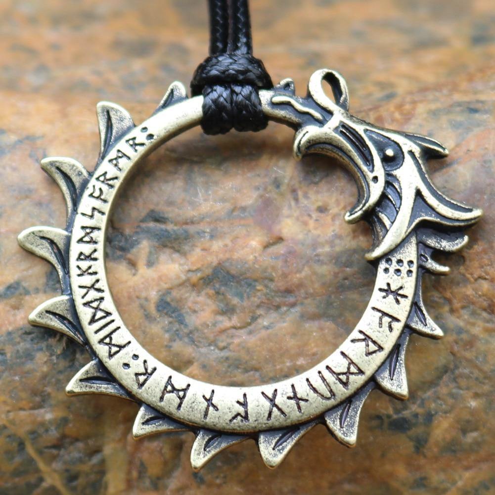 Jormungandr Elder Furthark Runes Amulet Necklace - Wyvern's Hoard