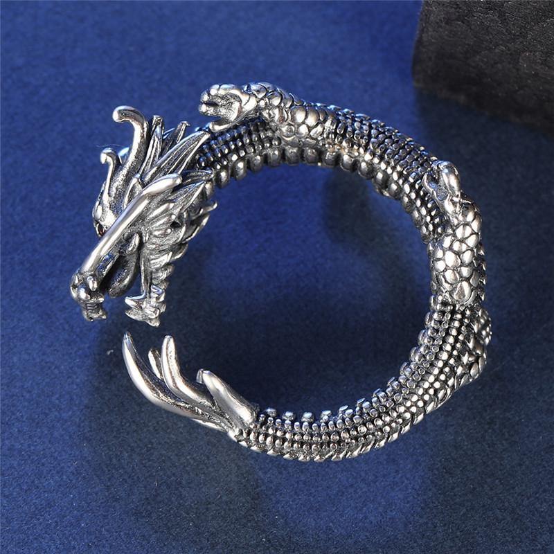 Coiled Dragon Sterling Silver Ring - Wyvern's Hoard