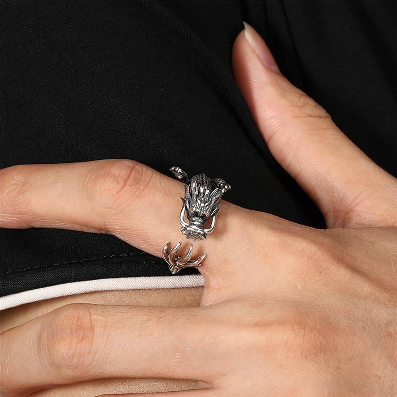 Coiled Dragon Sterling Silver Ring - Wyvern's Hoard