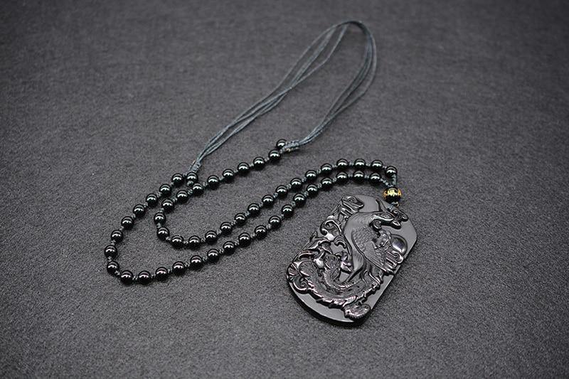 Carved Black Obsidian Phoenix Necklace - Wyvern's Hoard