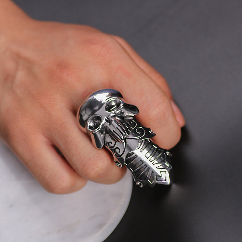 Kraken's Skull Gauntlet Resizeable Ring