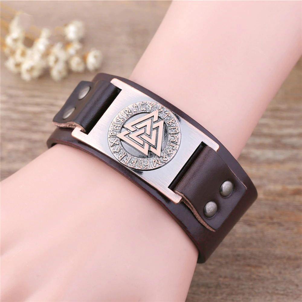 Valknut Leather Bracelet - Wyvern's Hoard
