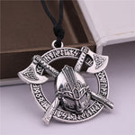 Battle-Worn Viking Battleaxes & Helmet with Runes Necklace