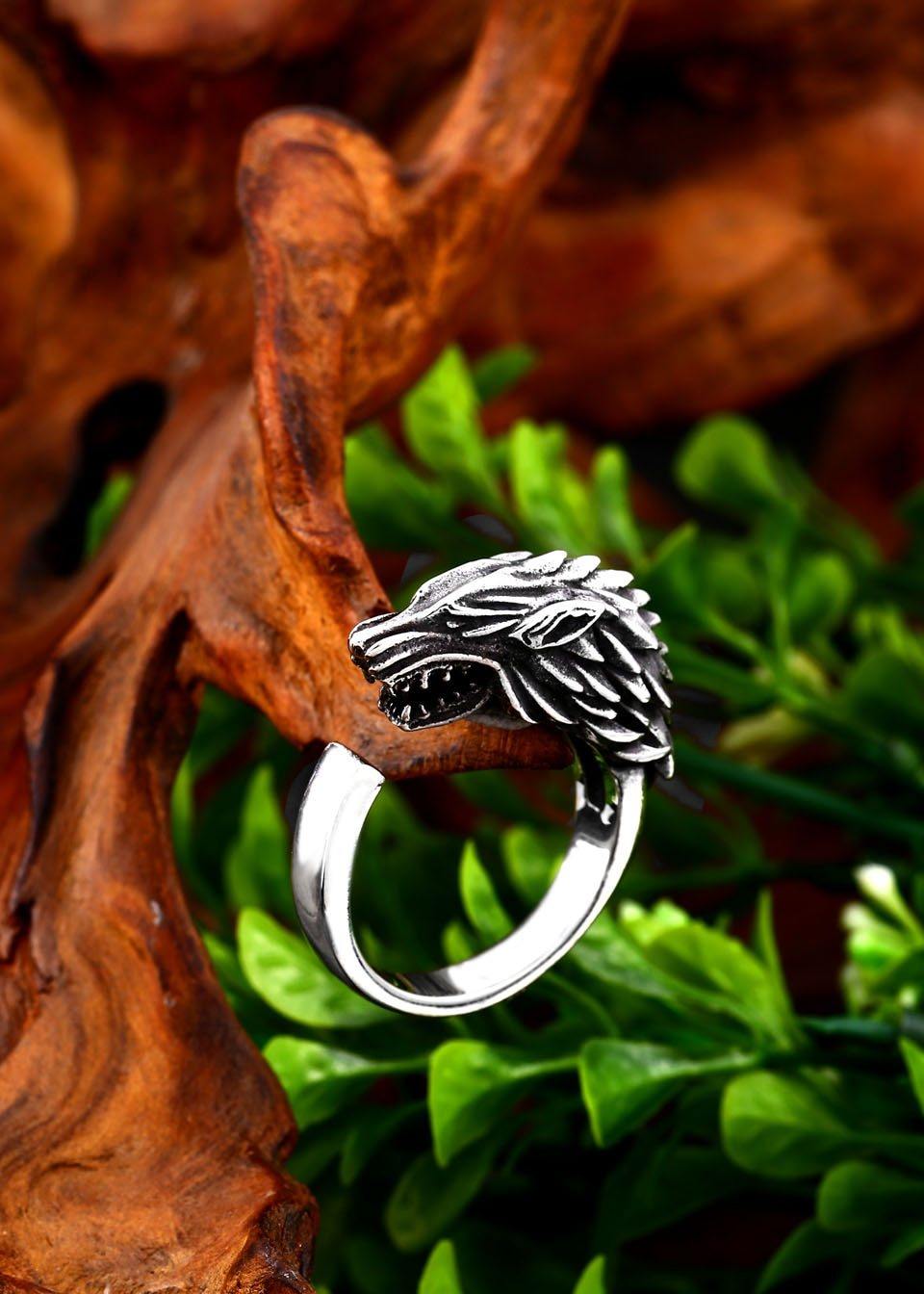 Wolf's Roar Stainless Steel Ring - Wyvern's Hoard