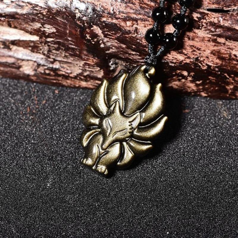 Kyūbi No Kitsune Nine-Tailed Fox Obsidian Necklace - Wyvern's Hoard