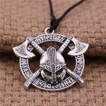 Battle-Worn Viking Battleaxes & Helmet with Runes Necklace