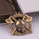 Battle-Worn Viking Battleaxes & Helmet with Runes Necklace
