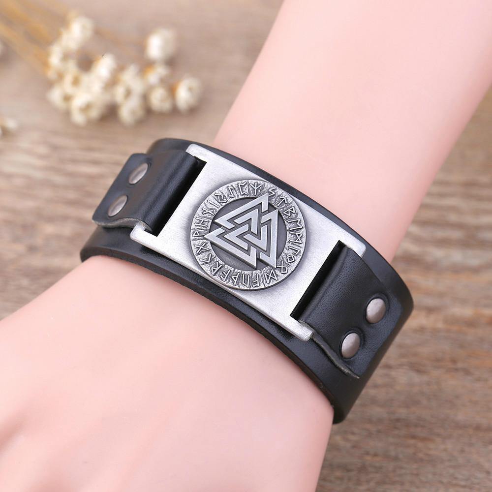 Valknut Leather Bracelet - Wyvern's Hoard