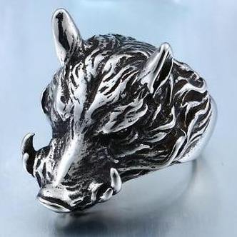 Charging Boar Head Ring - Wyvern's Hoard