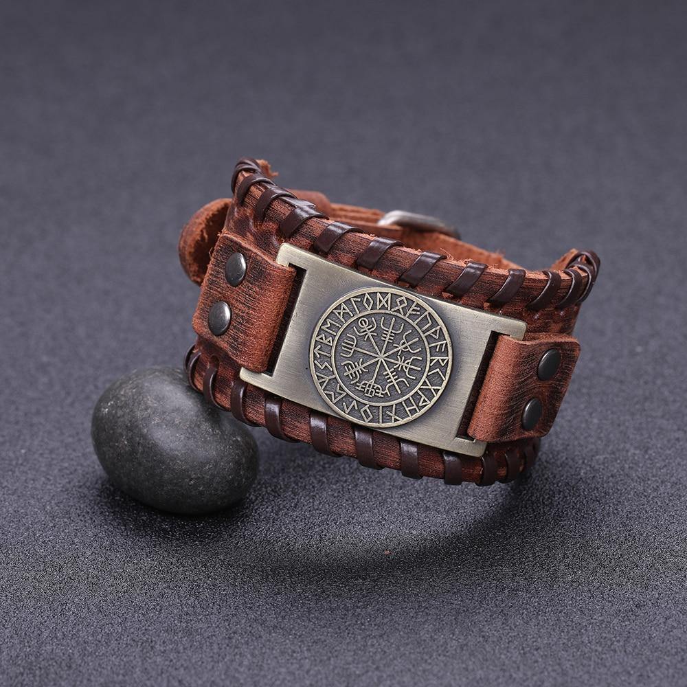 Vegvisir Leather Bracelet - Wyvern's Hoard