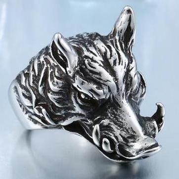 Charging Boar Head Ring - Wyvern's Hoard