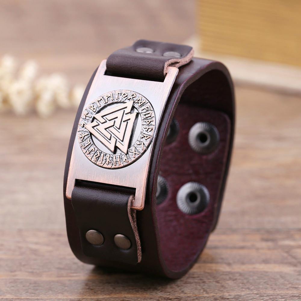Valknut Leather Bracelet - Wyvern's Hoard