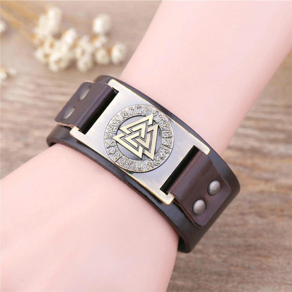 Valknut Leather Bracelet - Wyvern's Hoard