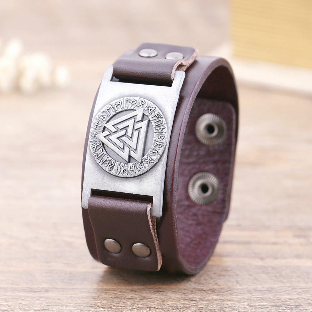 Valknut Leather Bracelet - Wyvern's Hoard