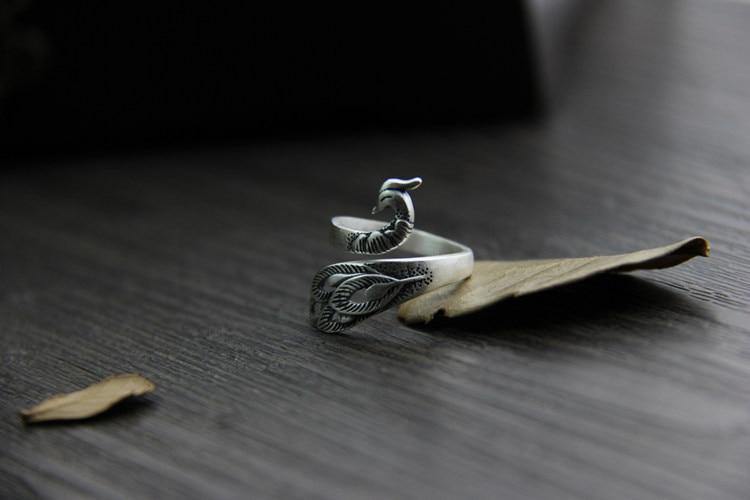 Jubilant Silver Peacock Ring - Wyvern's Hoard