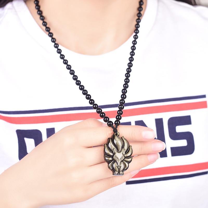 Kyūbi No Kitsune Nine-Tailed Fox Obsidian Necklace - Wyvern's Hoard