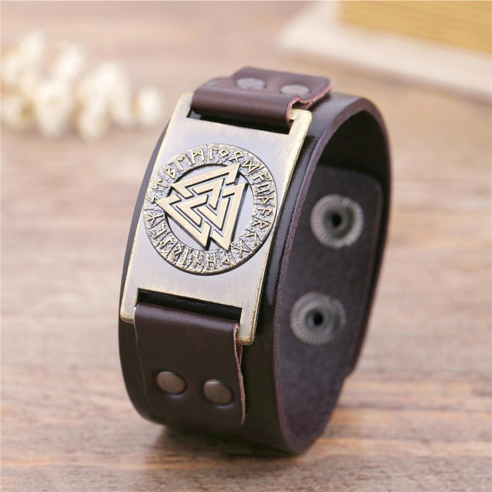 Valknut Leather Bracelet - Wyvern's Hoard