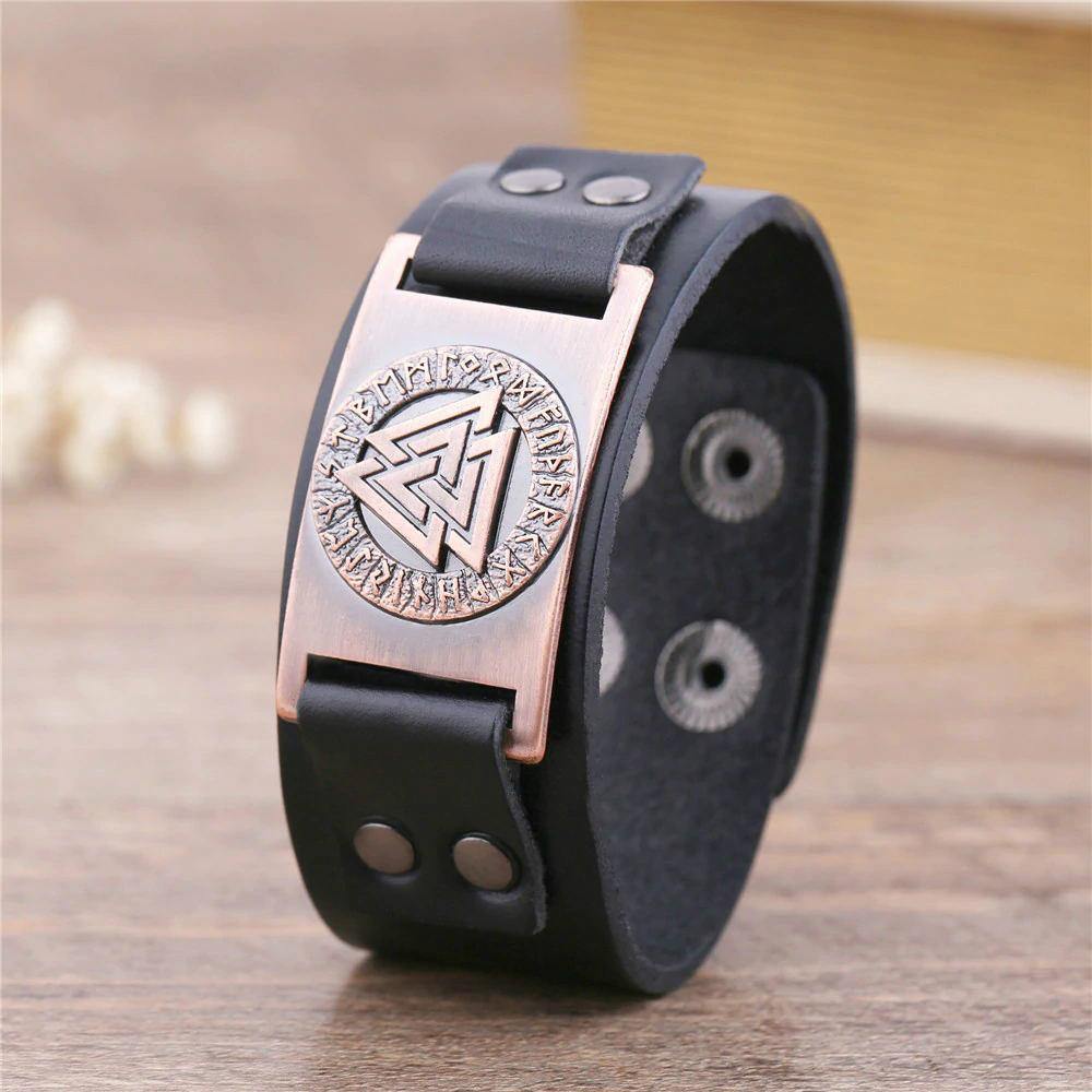 Valknut Leather Bracelet - Wyvern's Hoard
