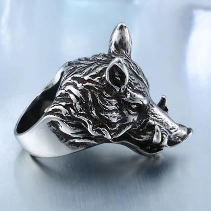 Charging Boar Head Ring - Wyvern's Hoard