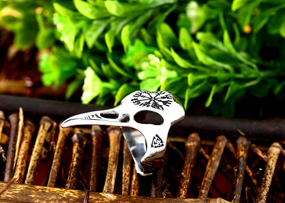 Nordic Viking Runic Raven's Skull Ring