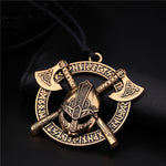 Battle-Worn Viking Battleaxes & Helmet with Runes Necklace