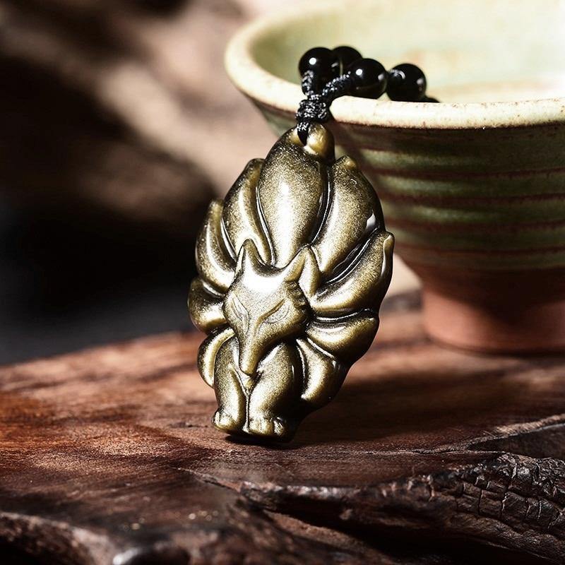 Kyūbi No Kitsune Nine-Tailed Fox Obsidian Necklace - Wyvern's Hoard