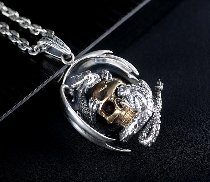 Dragon Skull Sterling Silver Necklace - Wyvern's Hoard