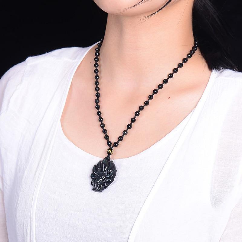 Kyūbi No Kitsune Nine-Tailed Fox Obsidian Necklace - Wyvern's Hoard