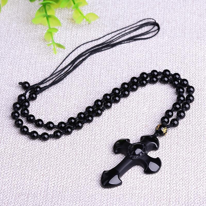 Carved Obsidian Cross Necklace - Wyvern's Hoard