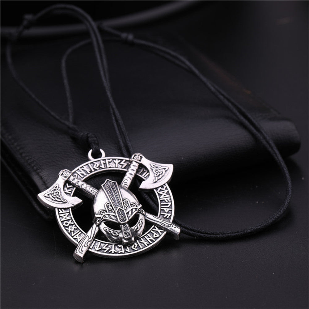 Battle-Worn Viking Battleaxes & Helmet with Runes Necklace