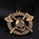 Battle-Worn Viking Battleaxes & Helmet with Runes Necklace