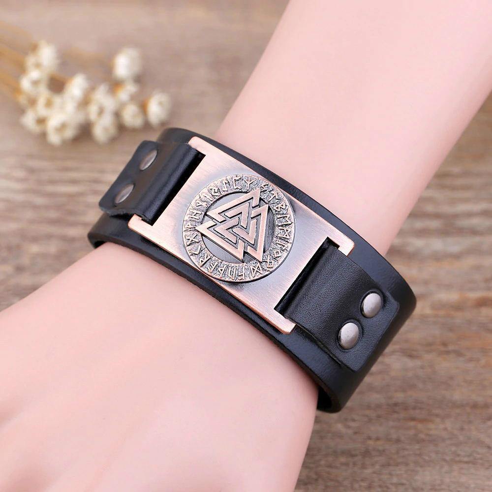 Valknut Leather Bracelet - Wyvern's Hoard